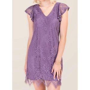 Francesca’s purple flutter sleeve dress